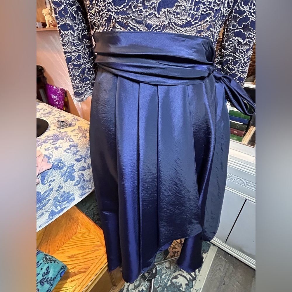 R&M Richards Navy and Gold Sequin Lace 3/4 Sleeve Dress - Picture 7 of 11